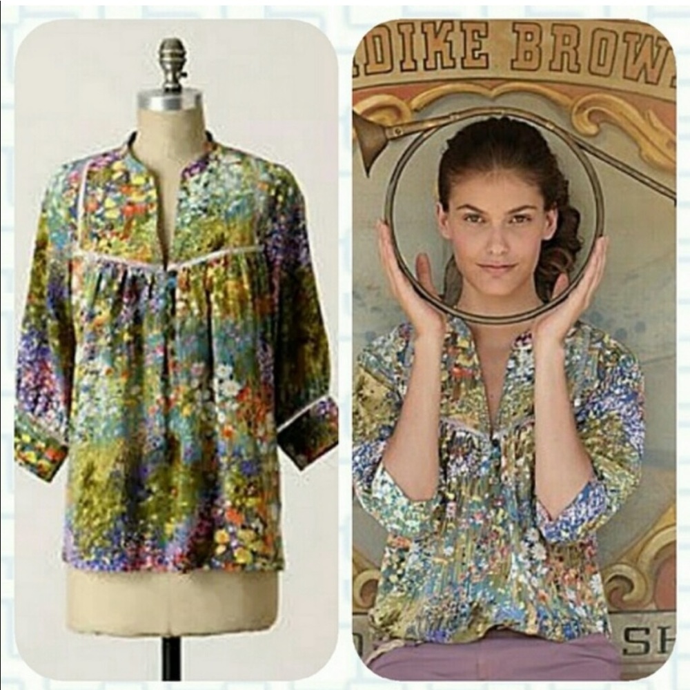 Anthropologie Dolan Flowering Pasture Silk Blouse